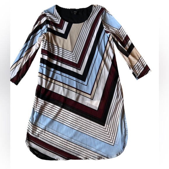Alfani Women's Chevron Striped Tunic Size M Blue Side Angle Stripe - Picture 2 of 12